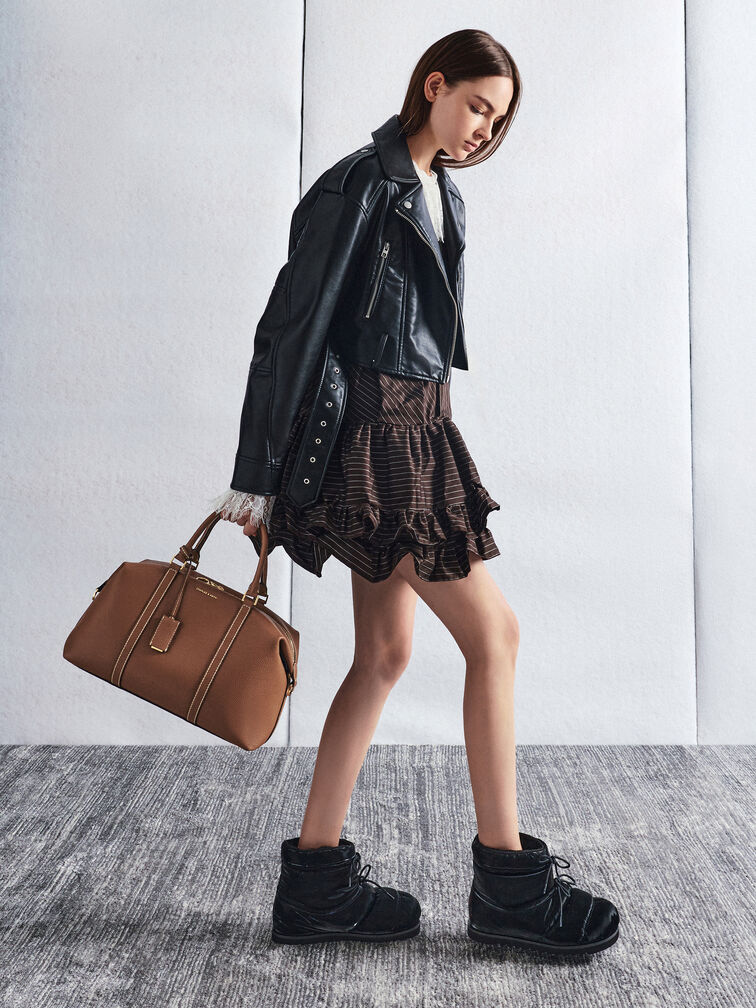 Chance Recycled Leather Bowling Bag, Chocolate, hi-res