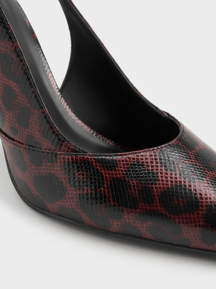 Taylen Leopard-Print Slingback Pumps, Animal Print Burgundy, hi-res