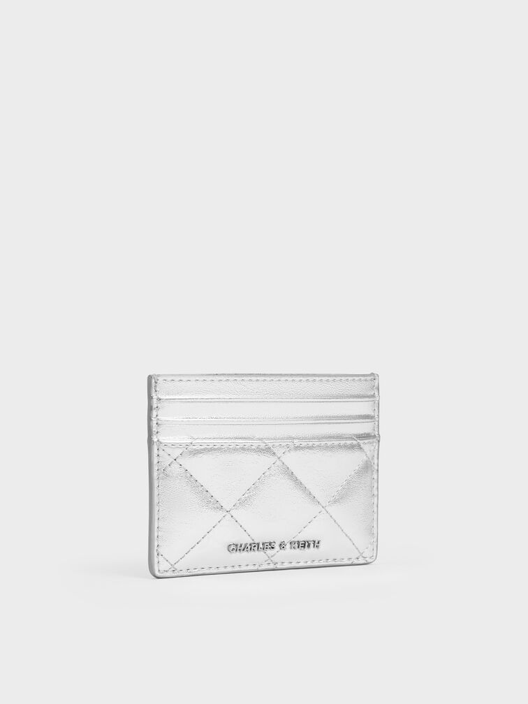 Janie Metallic Quilted Card Holder, Silver, hi-res