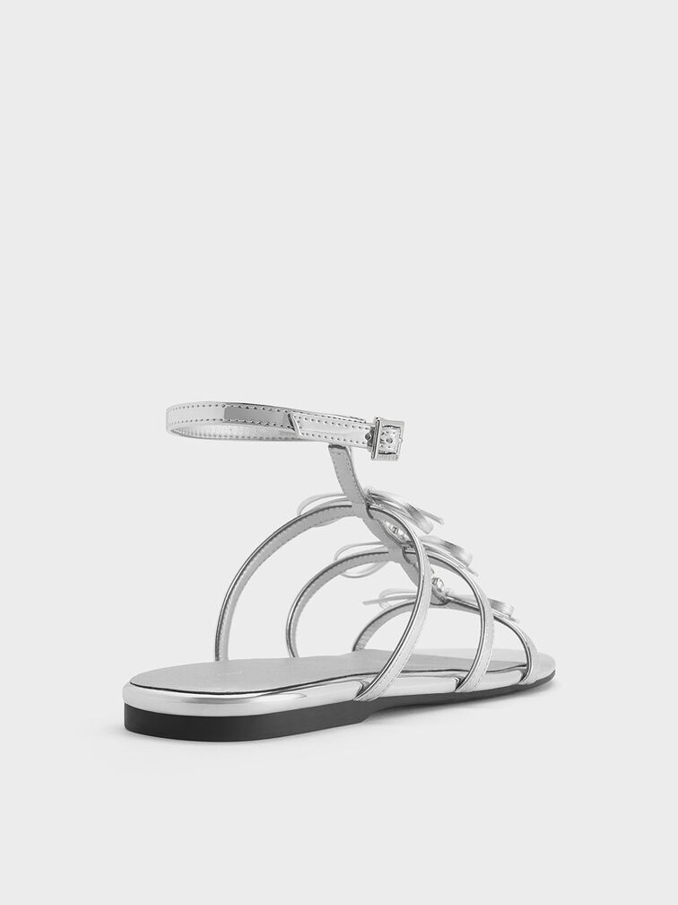 Metallic Gem-Embellished Bow T-Bar Sandals, Silver, hi-res