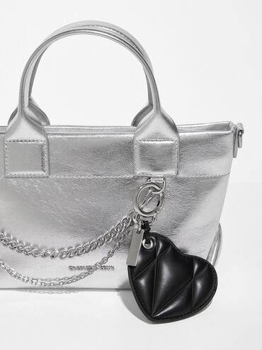 Heart Quilted Mirror Charm, Noir, hi-res