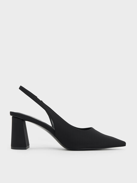 Teagan Elastane Pointed Slingback Pumps, Black, hi-res