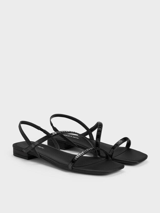 Briella Sequinned Strappy Sandals, Black Textured, hi-res