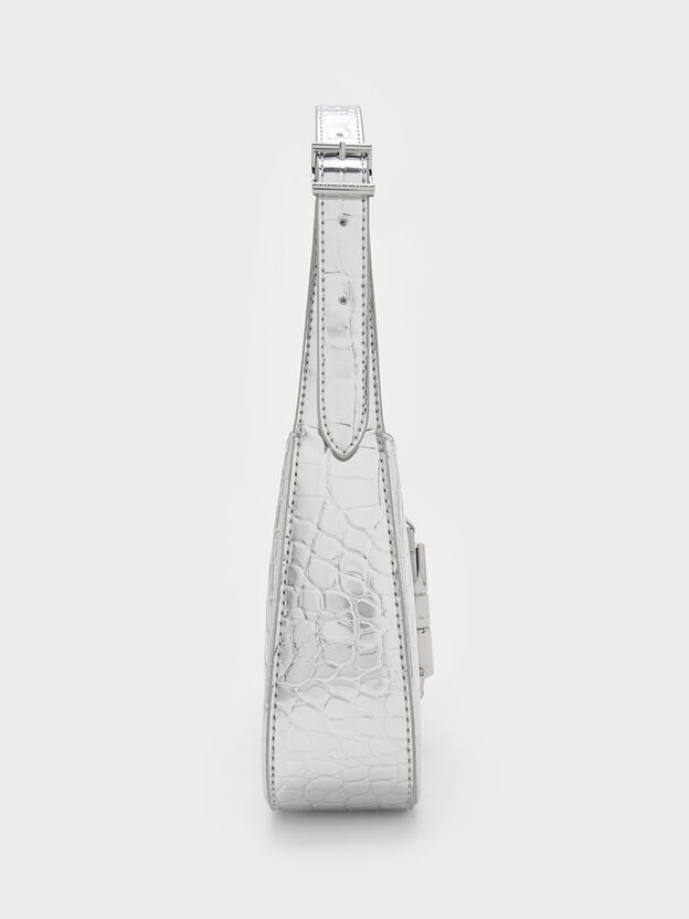 Cesia Croc-Effect Metallic-Accent Shoulder Bag, Silver, hi-res