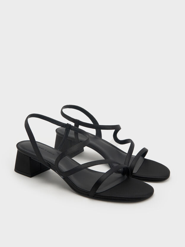 Arden Satin Wavy Slingback Sandals, Black Textured, hi-res