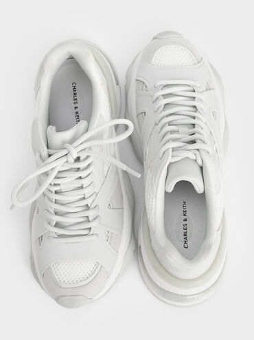 Mesh Contrast-Trim Chunky Sneakers, White, hi-res