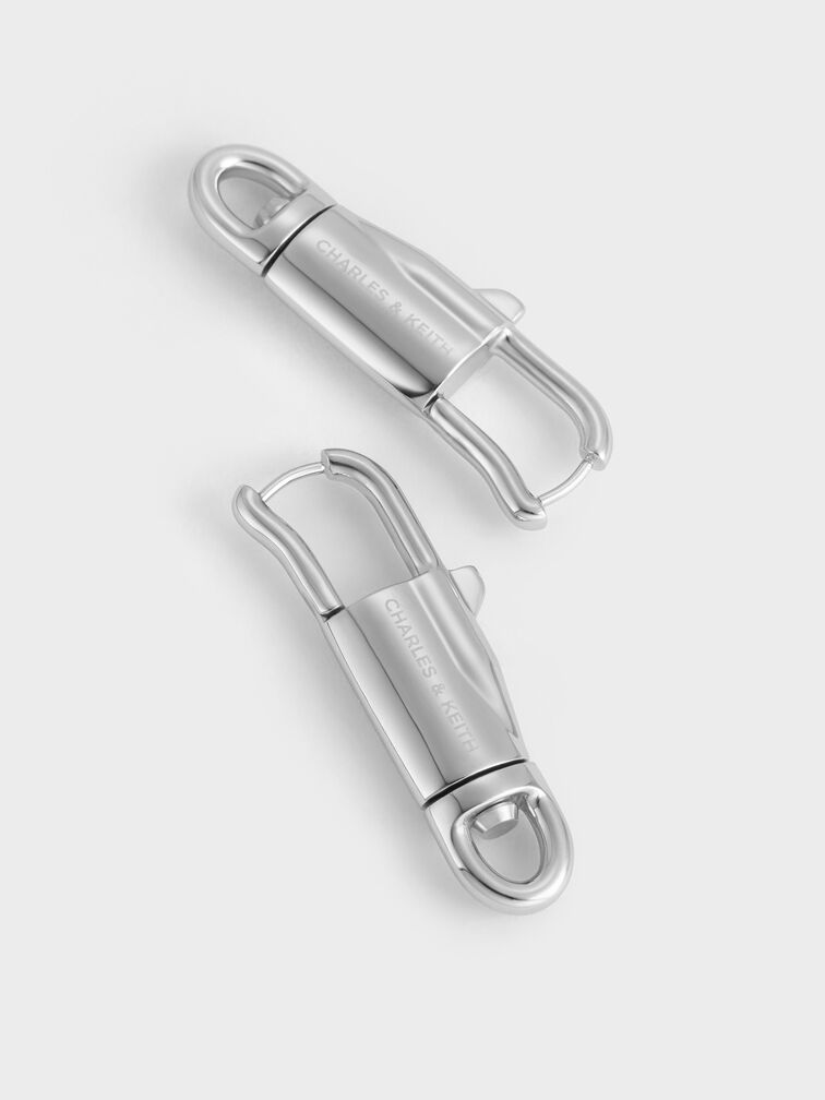 Delfina Lock-Buckle Earrings, Silver, hi-res