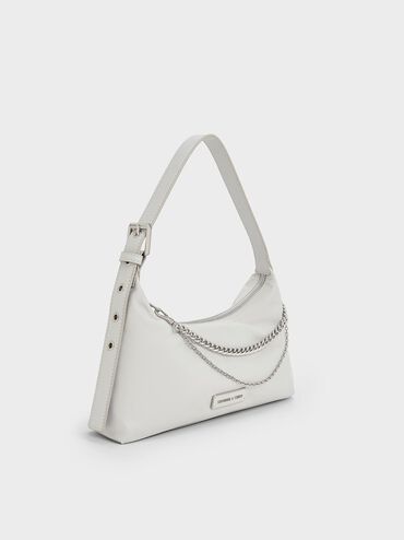 Nylon Chain-Link Trapeze Shoulder Bag, Light Grey, hi-res