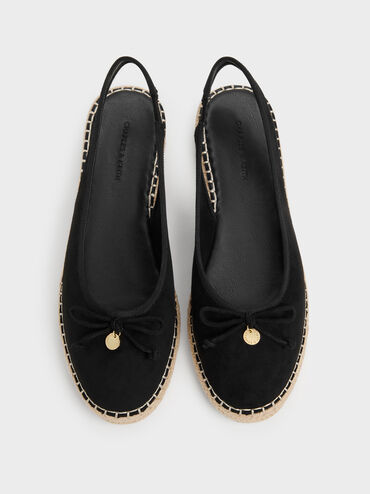 Faux Suede Bow Slingback Espadrilles, Black Textured, hi-res