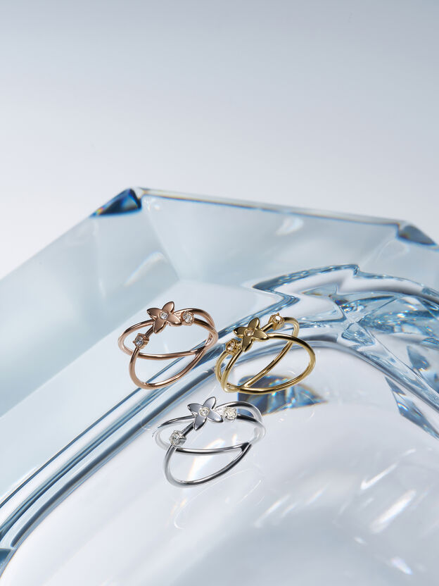 Felicity Flower-Crystal Crossover Ring, Gold, hi-res