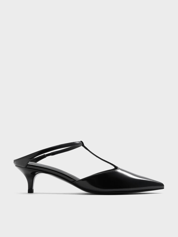 T-Bar Kitten-Heel Mules, Black Box, hi-res