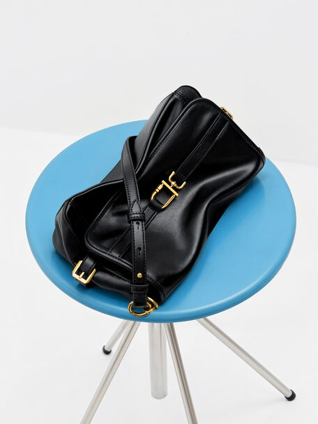 Gwynne Metallic-Buckle Belted Shoulder Bag, Black, hi-res