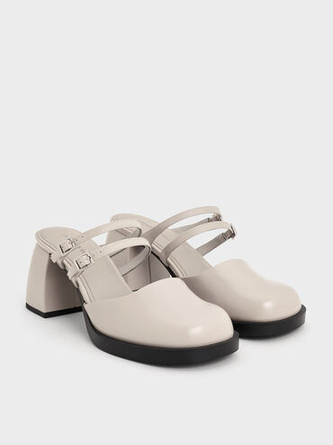 Double-Strap Platform Mules, Light Grey, hi-res
