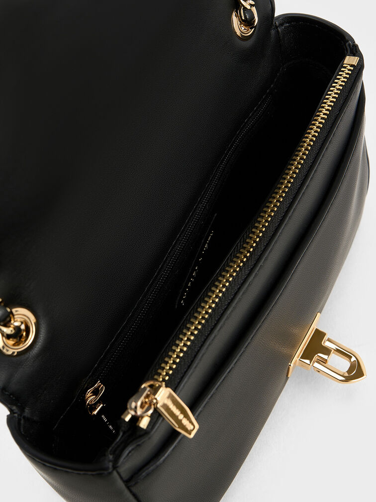 Arwen Diamond-Quilt Braided-Strap Shoulder Bag, Black, hi-res