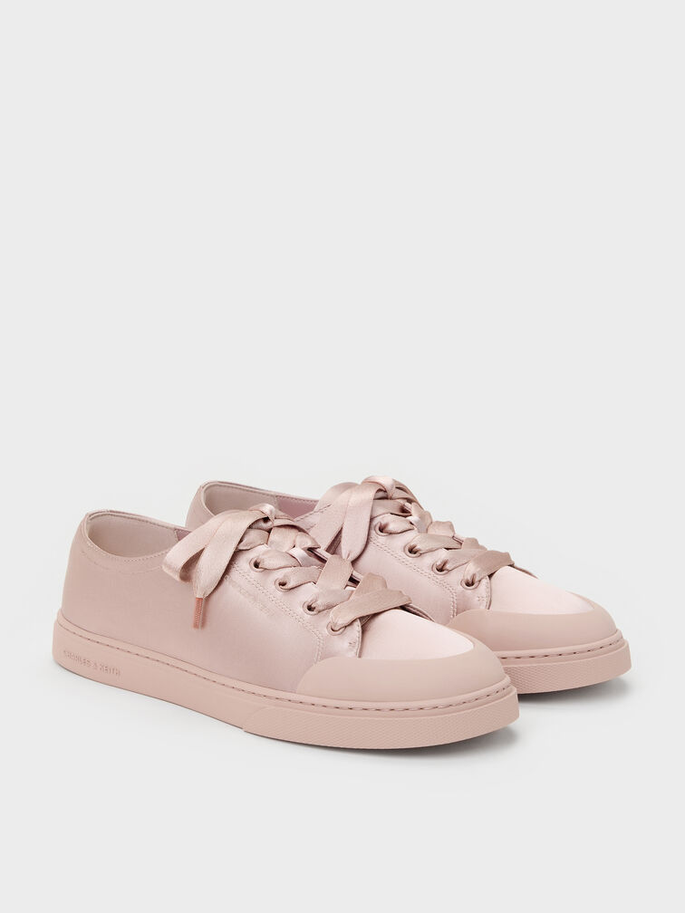 Satin Lace-Up Sneakers, Light Pink, hi-res