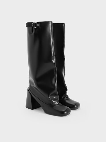 Robbie Side-Buckle Block-Heel Knee-High Boots, Black, hi-res