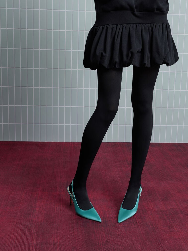 Satin Teardrop-Crystal Stiletto-Heel Slingback Pumps, Teal, hi-res