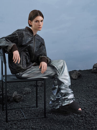 Loren Textured Platform Sandals, Black Textured, hi-res