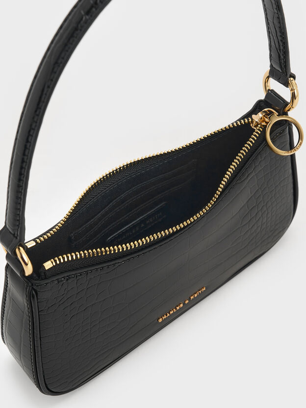 Elspeth Croc-Effect Chain-Link Shoulder Bag, Black Croco, hi-res