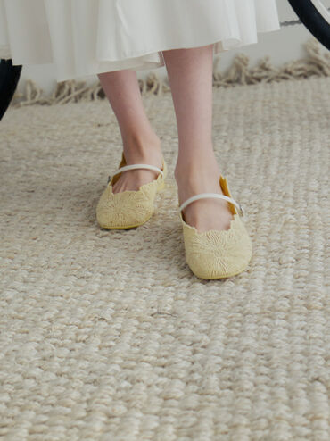 Meja Floral Mary Jane Flats, Yellow, hi-res