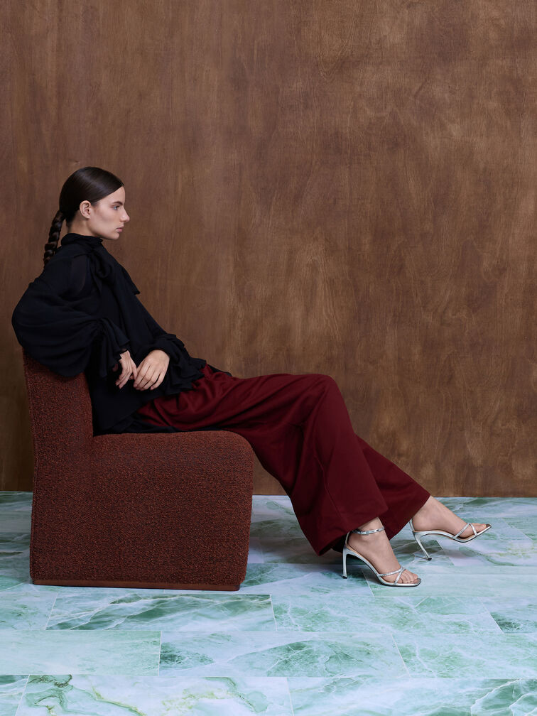 Metallic Leather & Satin Crystal-Embellished Ankle-Strap Sandals, Silver, hi-res