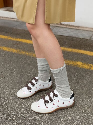 Cherry-Print Contrast-Panel Triple-Bow Sneakers, Multi, hi-res
