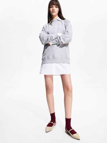 Trifina Metallic-Accent Pointed-Toe Slingback Flats, Taupe, hi-res