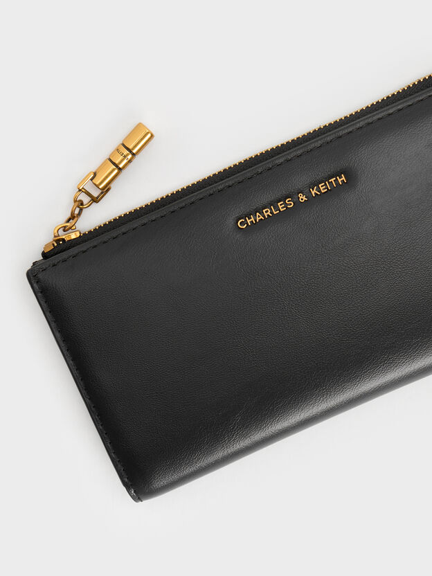 Cesia Top-Zip Long Wallet, Black, hi-res