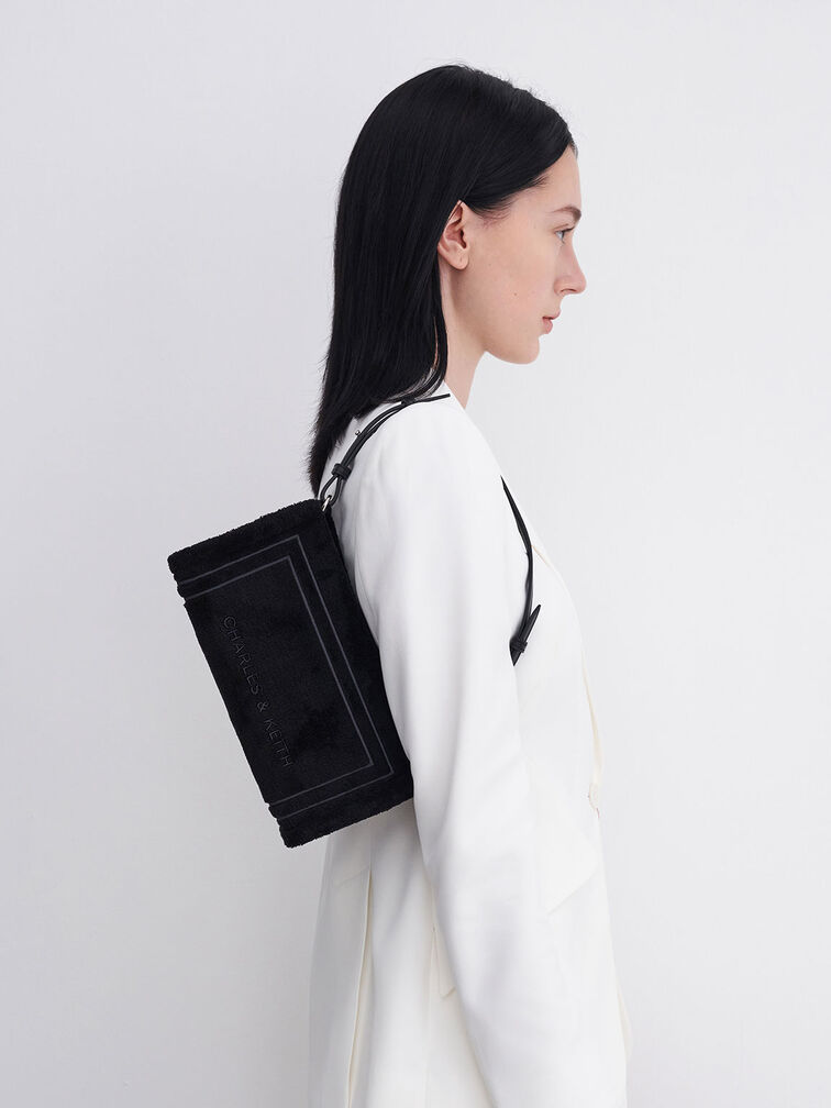 Loey Textured Shoulder Bag, Black, hi-res