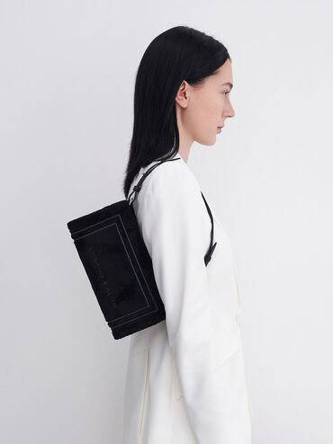 Loey Textured Shoulder Bag, Black, hi-res