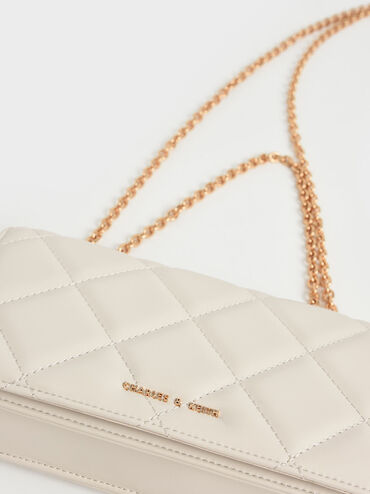 Paffuto Quilted Chain-Handle Long Wallet, Cream, hi-res