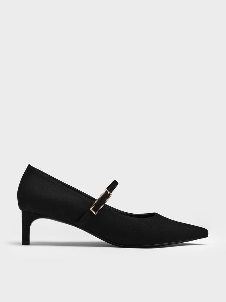 Luciana Faux Suede Mary Jane Pumps, Black Textured, hi-res
