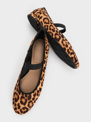 Leopard-Print Textured Mary Jane Flats, Multi, hi-res