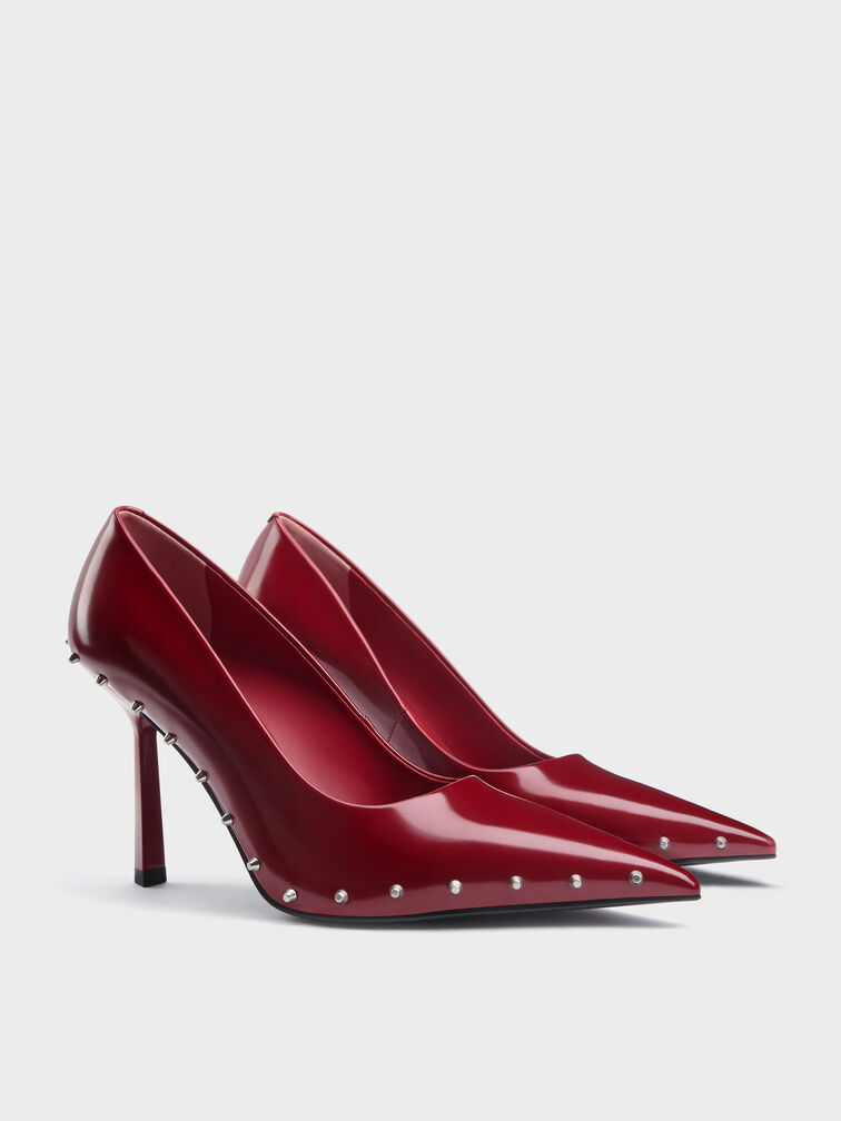 Coralie Studded Pointed Pumps, Red, hi-res
