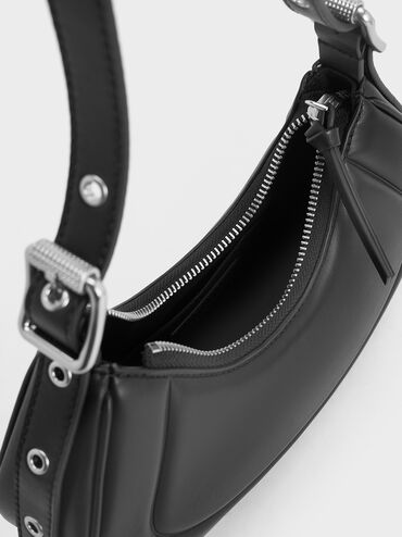 Petra Grommet-Strap Curved Shoulder Bag, Noir, hi-res