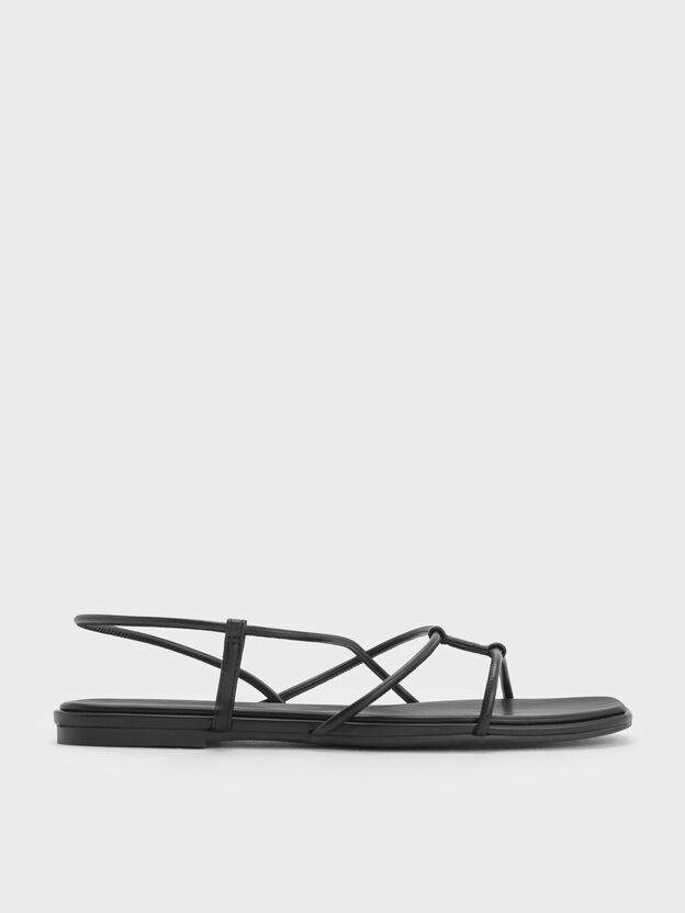 Square-Toe Strappy Sandals, Black, hi-res
