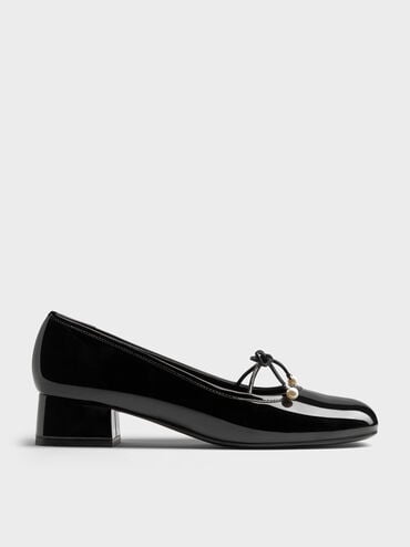 Barbara Patent Pearl-Embellished Bow Ballet Pumps, Black Patent, hi-res