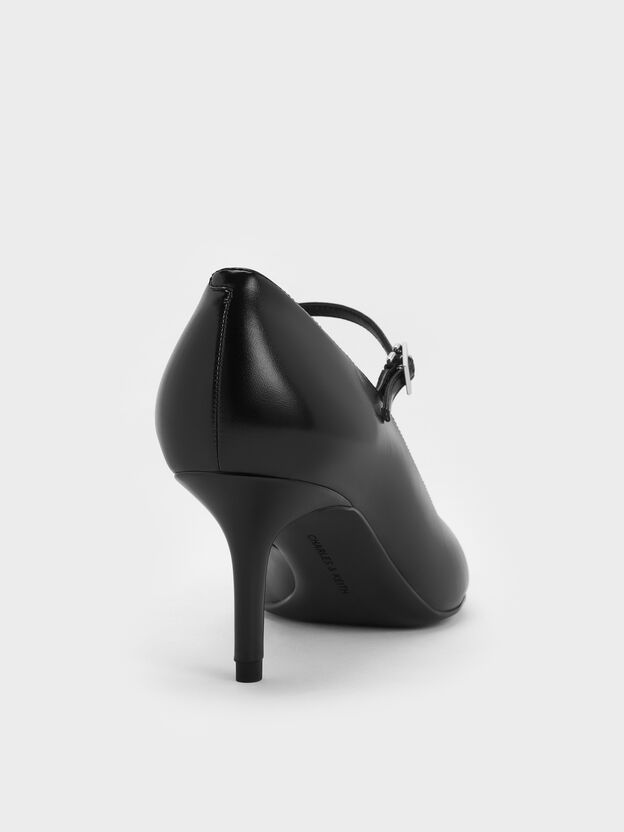 Pointed Mary Jane Pumps, Black, hi-res