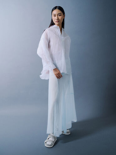 Mesh Pearl-Embellished Flatform Sandals, Silver, hi-res