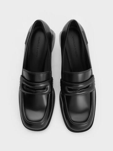 Penny Loafer Trapeze-Heel Pumps, Black Box, hi-res