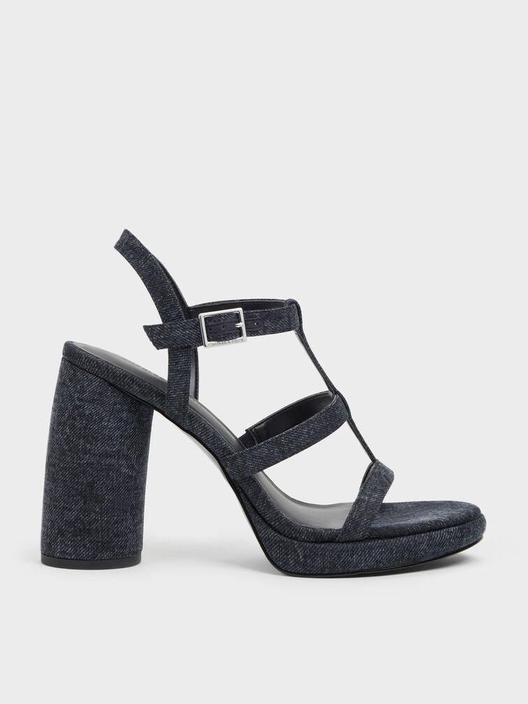 Aether Denim Platform Sandals, Dark Blue, hi-res