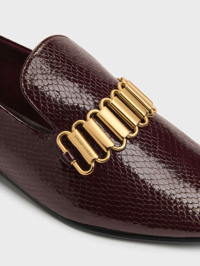 Snake-Print Metallic-Accent Loafers, Animal Print Burgundy, hi-res