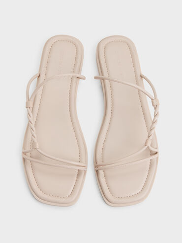 Fianna Twist-Strap Slide Sandals, Beige, hi-res
