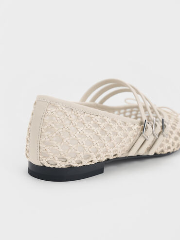 Woven Triple-Strap Mary Janes, Chalk, hi-res
