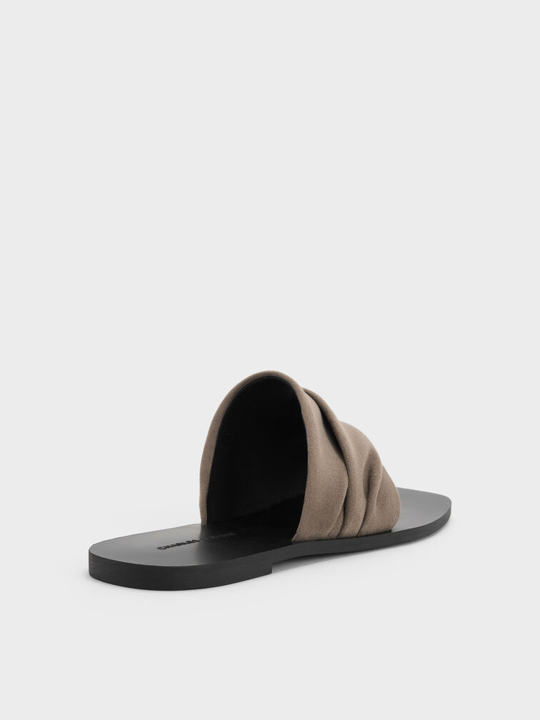 Faux Suede Ruched Toe-Ring Sandals, Taupe, hi-res