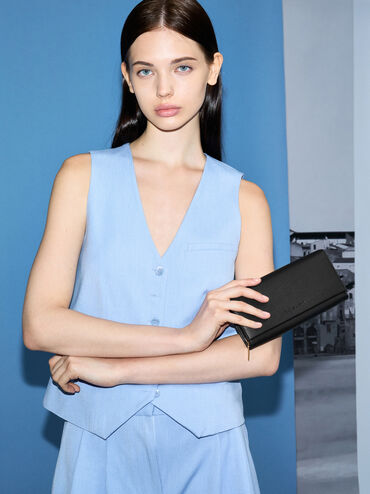 Muriel Front Flap Long Wallet, Black, hi-res