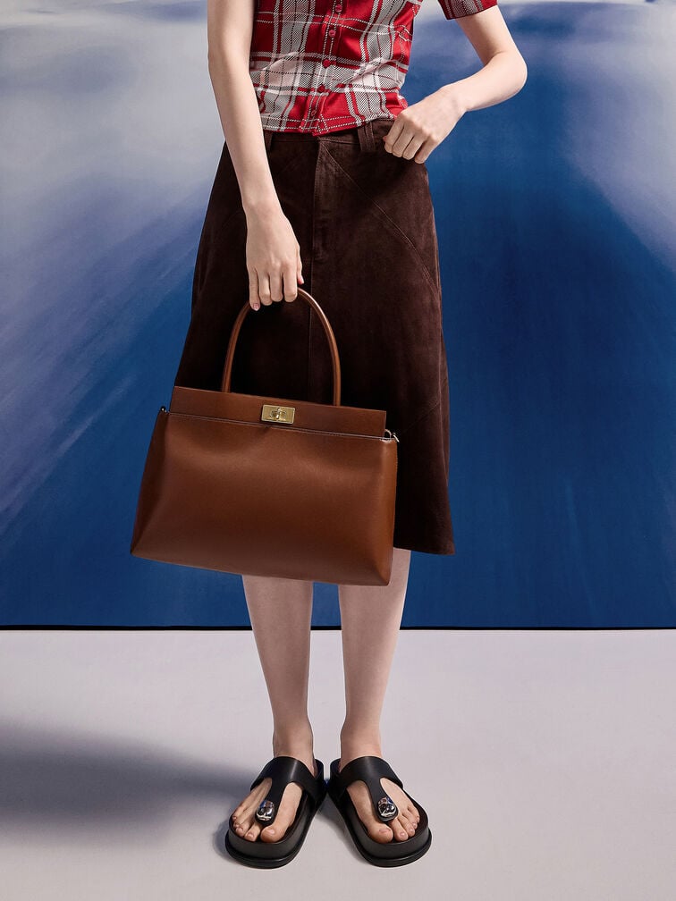 Lennie Top Handle Satchel Bag, Dark Brown, hi-res