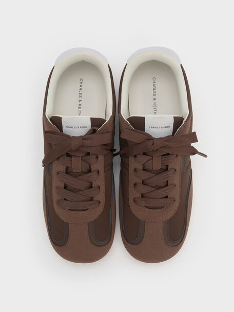 Nylon Contrast-Panel Sneakers, Dark Brown Textured, hi-res