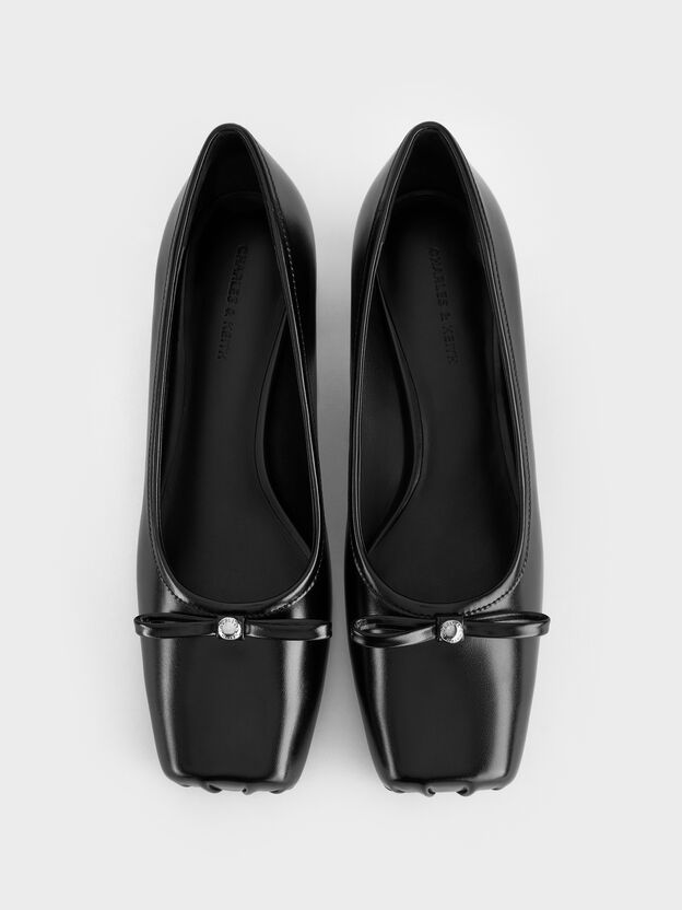 Bow Square-Toe Pumps, Black, hi-res