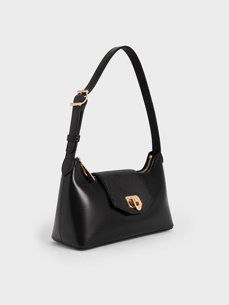 Arwen Belted Shoulder Bag, Black, hi-res